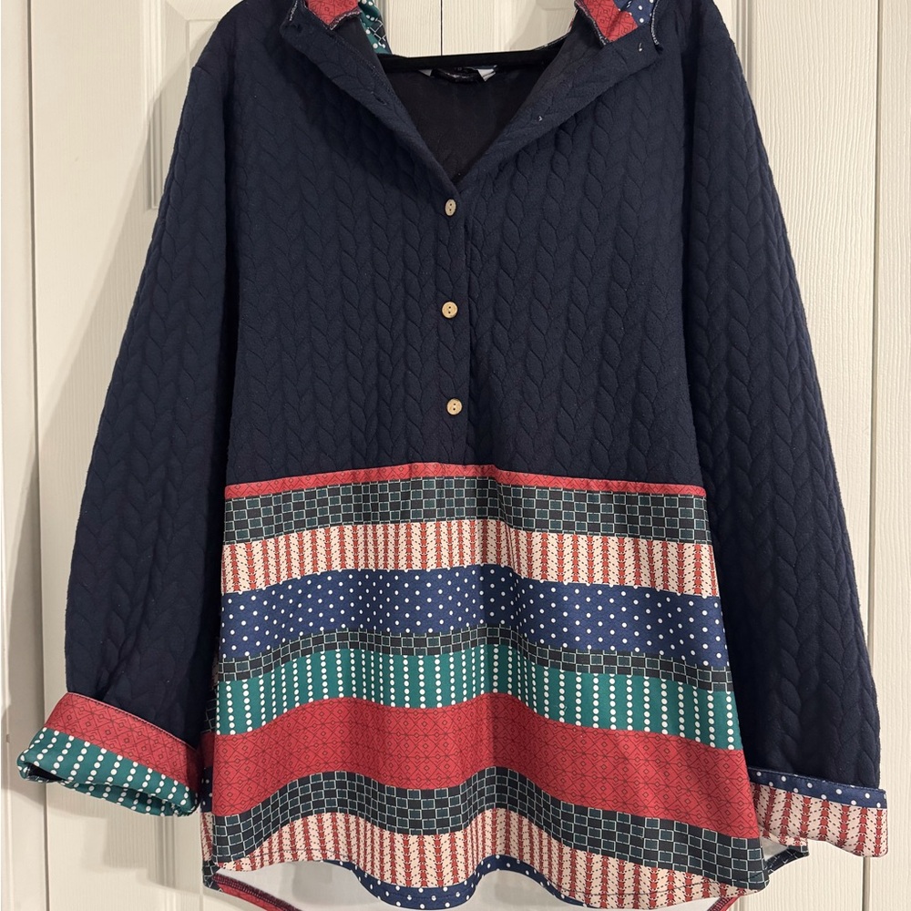 Navy and Multicolor Women's Quilted Sweatshirt
